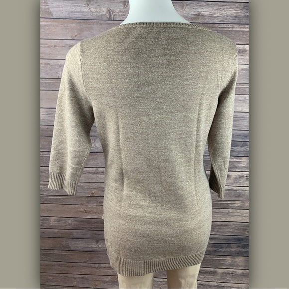 New York & Company Tan & Gold Sparkle Sweater - Picture 2 of 7